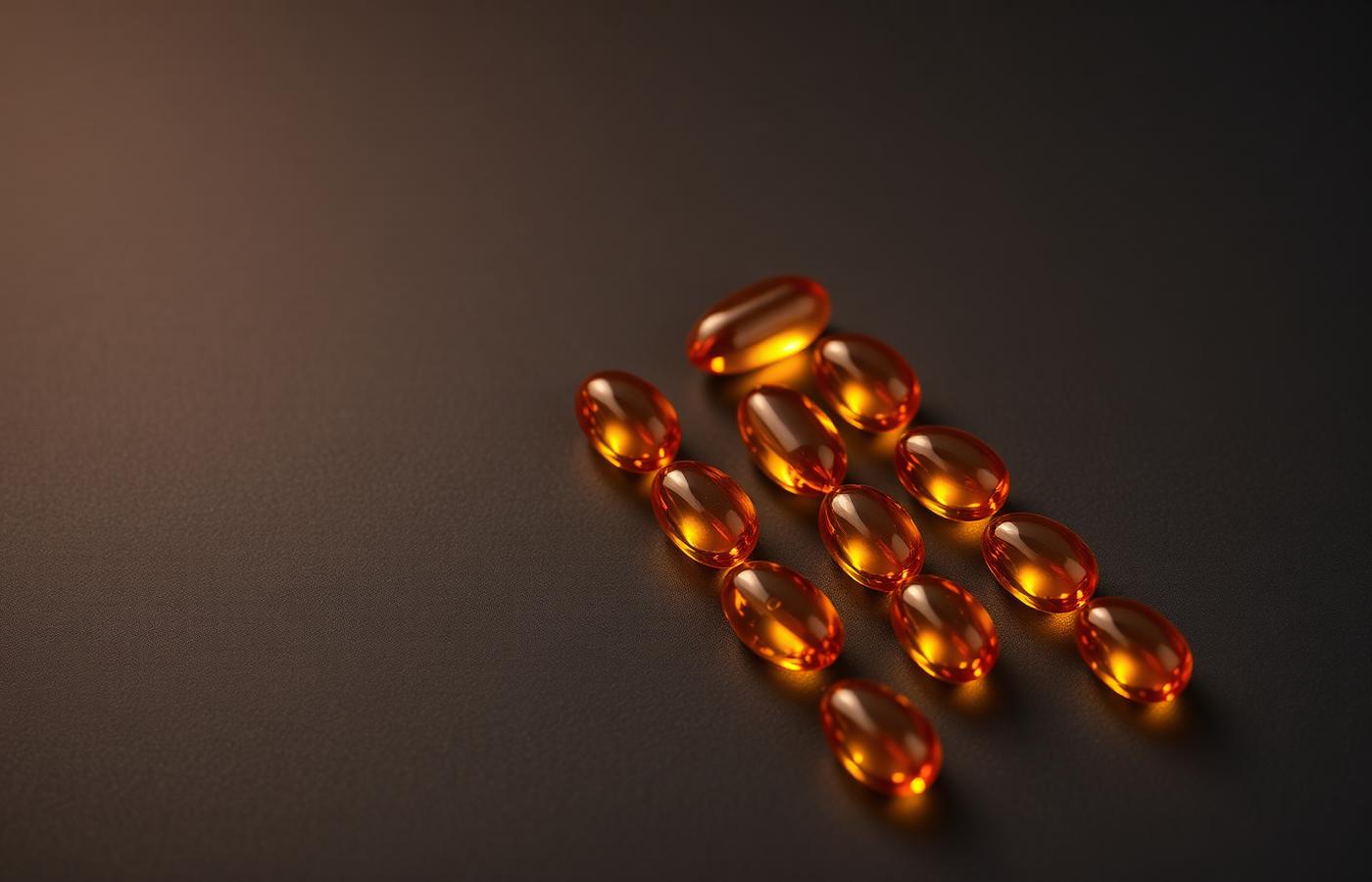 Amber capsules arranged in a rising staircase pattern representing gradual results